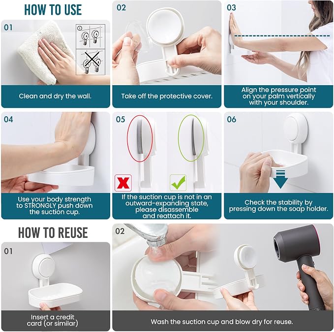 TAILI Suction Cup Soap Holder 2 Pack, Plastic Vacuum Suction Bar Soap Dish - Image 5
