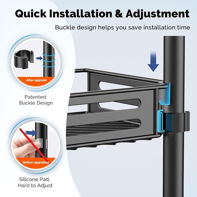 HAMITOR Corner Shower Caddy Tension Pole: Quick Installation 4-Tier Rustproof - Image 2