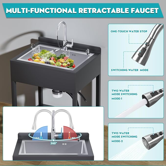 25.6inch Stainless Steel Freestanding Utility Sink - Image 3