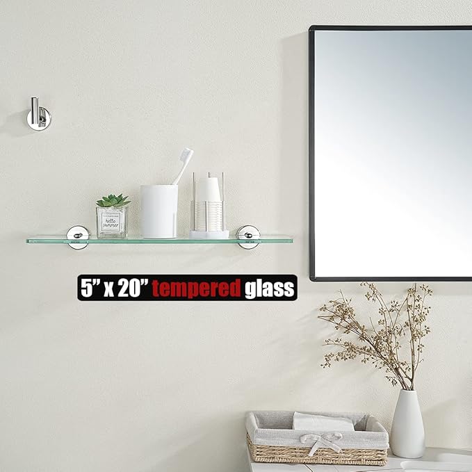 JQK Bathroom Glass Shelf Chrome, Tempered Glass Shower Storage 20 by 5 inches - Image 2