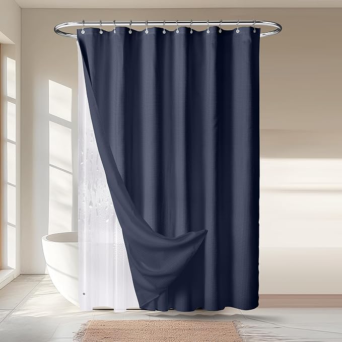 River Dream 3 in 1 Shower Curtain Set, Waffle Fabric Shower Curtain and by RiverDream