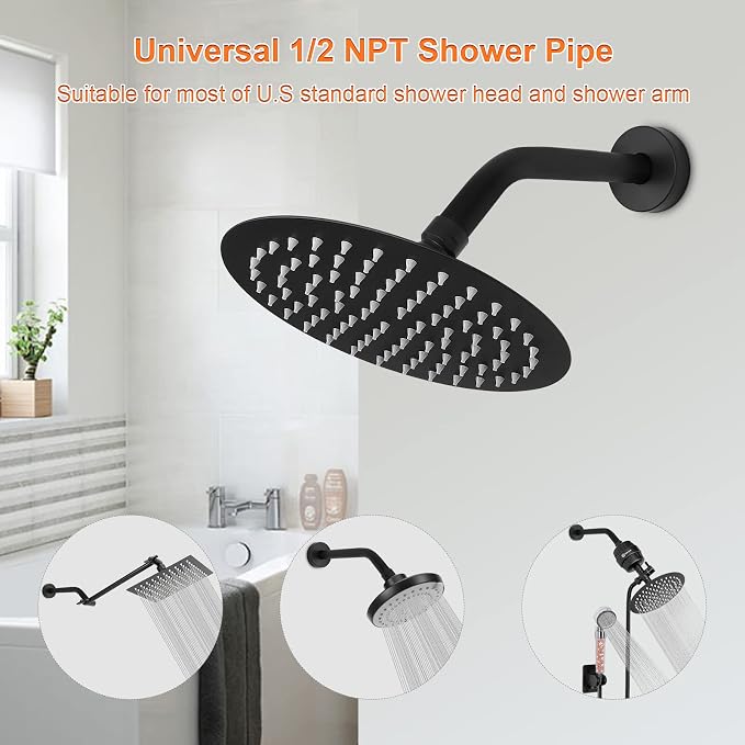 HarJue Shower Arm with Flange and Teflon Tape, Wall Mounted Shower Pipe 304 - Image 4
