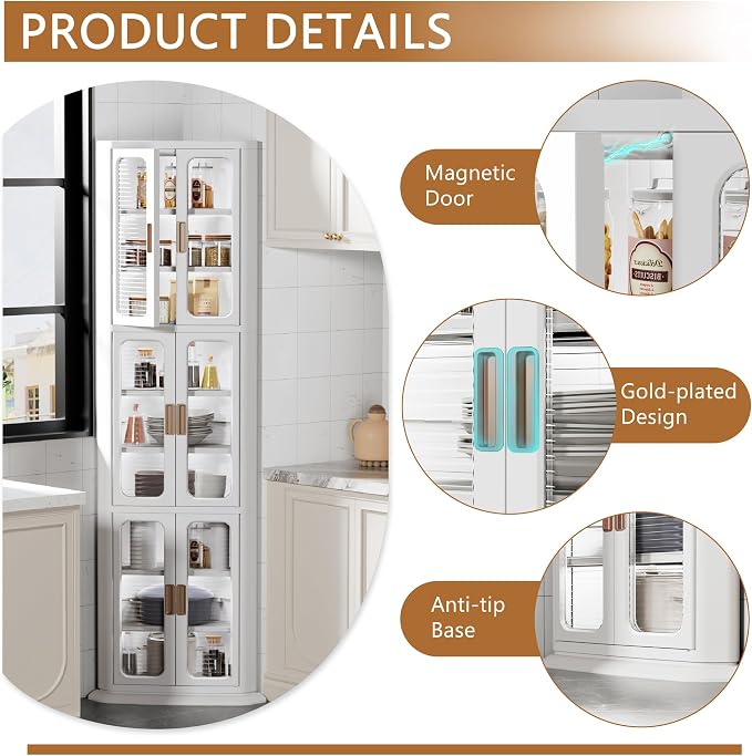 VECELO 3-Tier Tall Corner Cabinet - Image 3