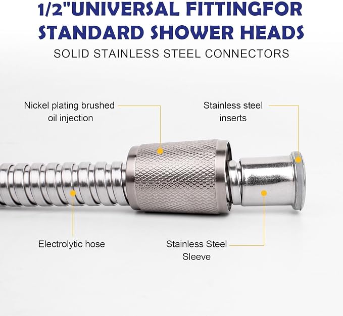 59" Brushed Nickel Shower Hose Replacement Handheld Kink Free Stainless Steel - Image 3