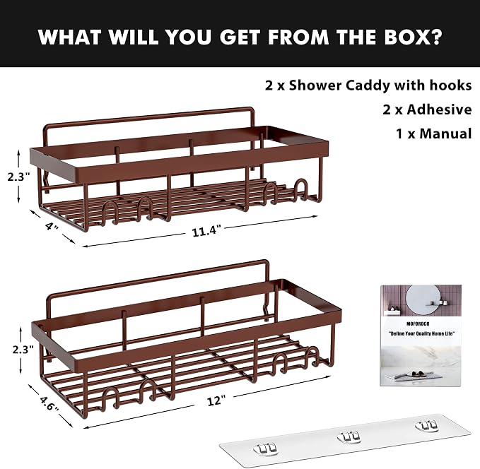 Moforoco Shower Caddy Shelf Organizer Rack, Self Adhesive Black Bathroom - Image 2