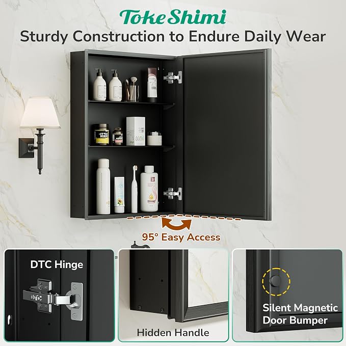TokeShimi 36 x 24 Black Recessed Medicine Cabinets, Assembly Required, Bathroom - Image 7