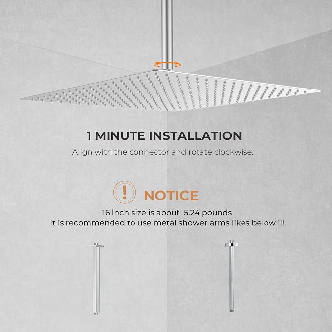 Oversize Rain Shower Head, Ultra Thin 16 Inch Square Stainless Steel Rainfall - Image 3
