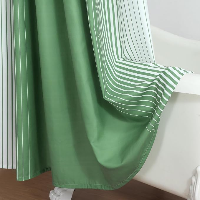 Green Shower Curtain, Sage Green and White Gradient Vertical Stripe Waterproof - Image 5
