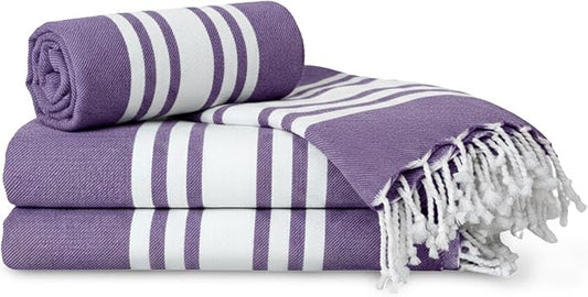 Turkish Cotton Beach Towel Pack of 4 & 1 Boho Tote Bag by Occosa-LuxuryHammamTowels