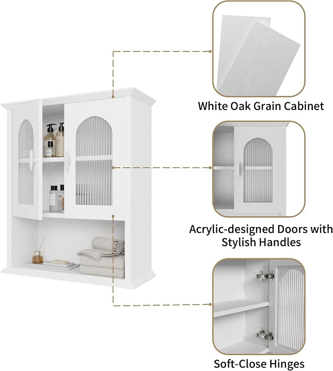 CJL Bathroom Wall Cabinet with Fluted Door, 18.9'' x 23.6'' Medicine Cabinet - Image 6