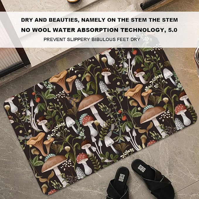 Bath Mat Rug, Bobo Mushrooms Non Slip Quick Dry Super Absorbent Thin Bathroom - Image 3