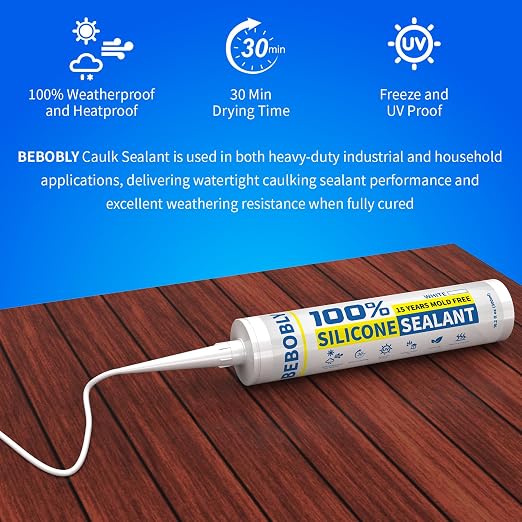 White Silicone Caulk & Sealant, 100% Waterproof Silicone Sealant Caulking - Image 4