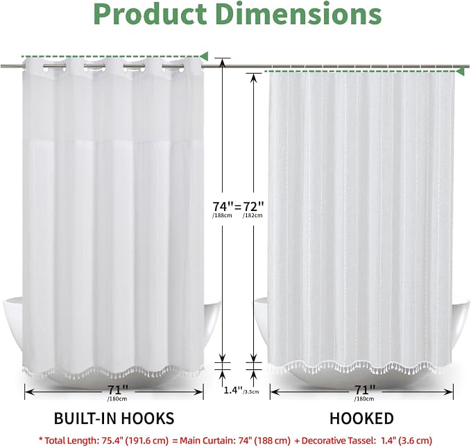 White Farmhouse No Hook Shower Curtain Set - Image 7