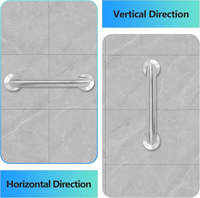 Shower Grab Bar, 2 Pack 12 Inch Brushed Nickel Bathroom Safety Bar, 1.25" - Image 6