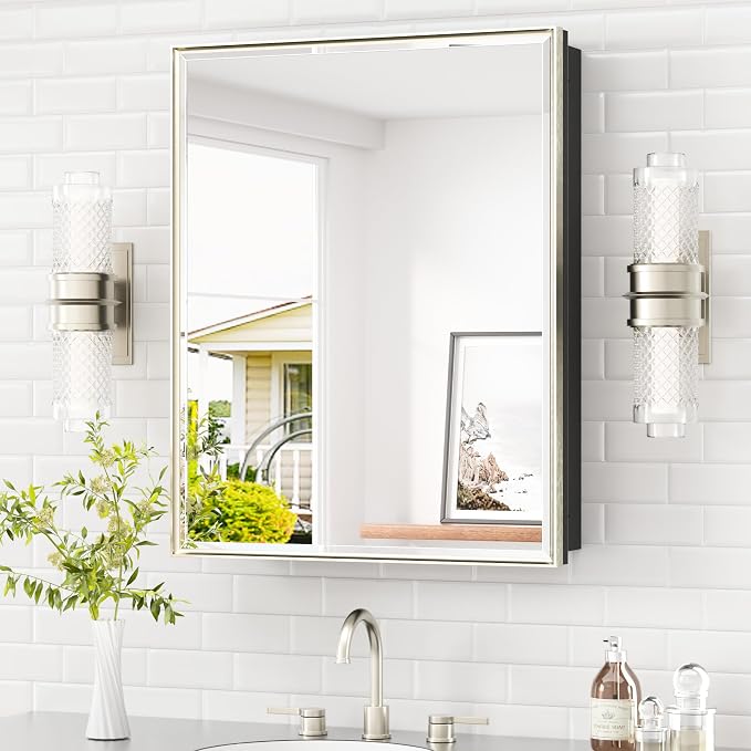 TETOTE Brushed Nickel Medicine Cabinet 24" x 30" Bathroom Mirror by TETOTE