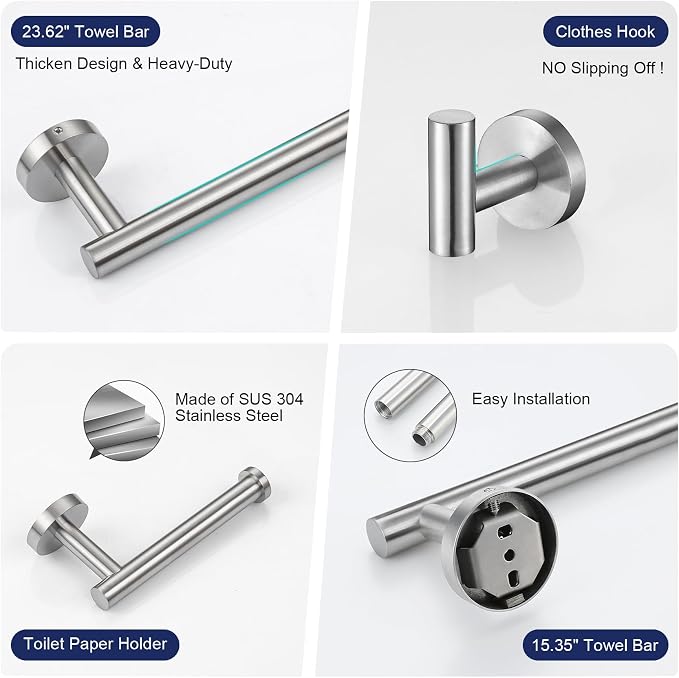 Bathroom Hardware Accessories Set Brushed Nickel Towel Bar Sets Include Double - Image 5