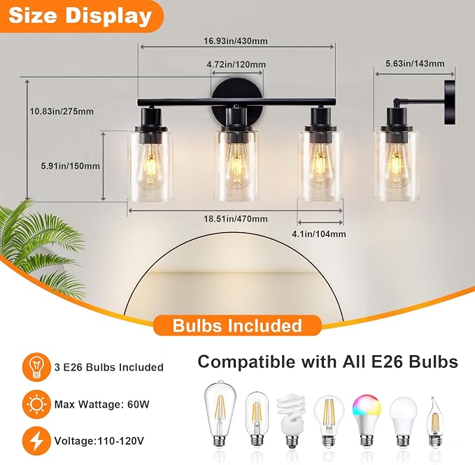 DLLT 3-Light Bathroom Light Fixtures: Black Modern Vanity Lights - Image 6