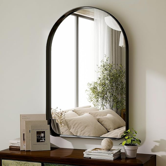 GLSLAND 24”x36“ Black Arched Bathroom Mirror by GLSLAND
