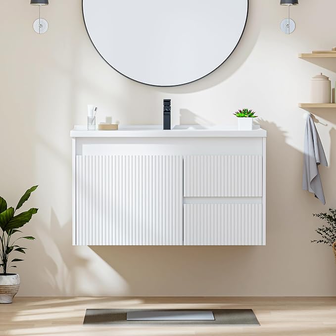 Floating Bathroom Vanity with Sink, 32 Inch Wall Mounted Bathroom Vanity with 2 - Image 7
