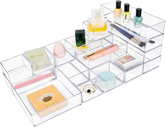 Stackable Acrylic Drawer Organizer Set, Office Desk, Vanity and Kitchen Utensils by Recogwood
