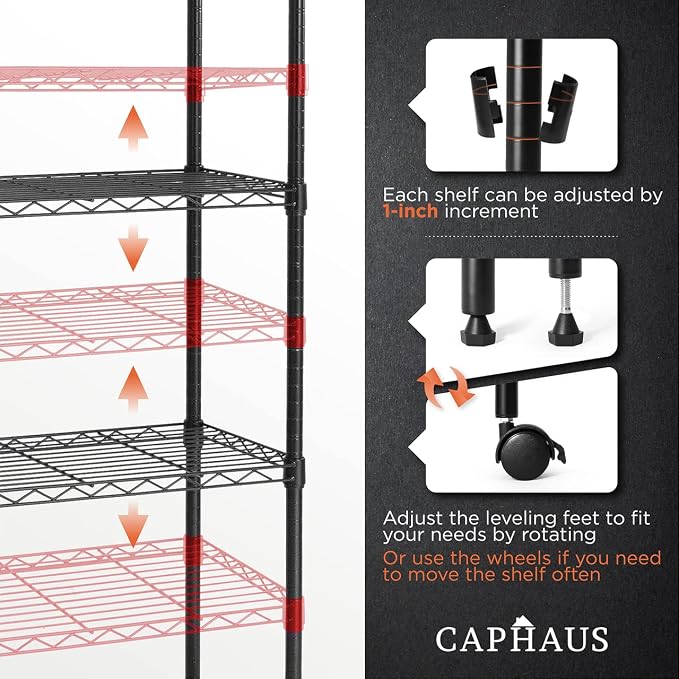 CAPHAUS 3/4/5-Tier Adjustable Height Wire Shelving Unit, Wire Rack Shelving - Image 4