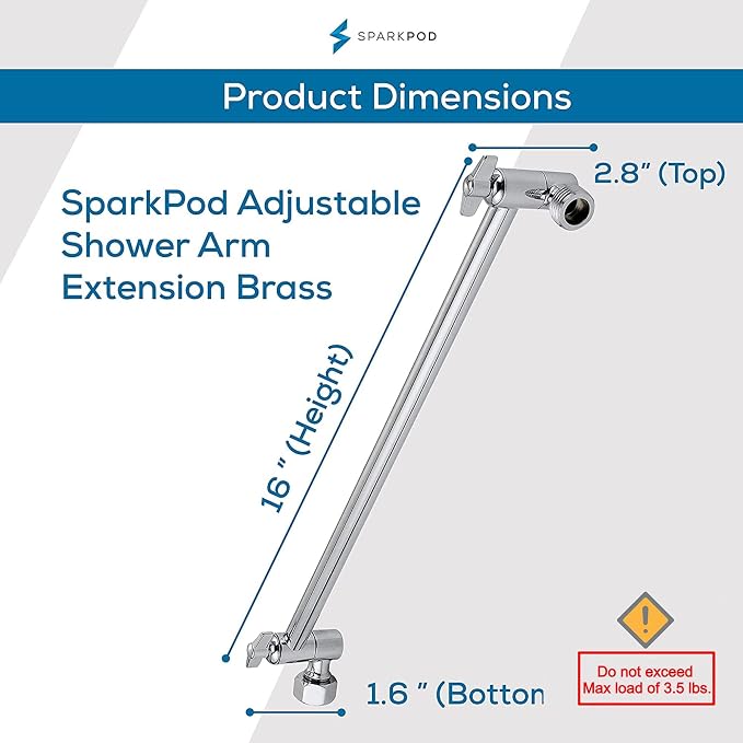 SparkPod 16" Solid Brass Shower Head Extension Arm - Image 2