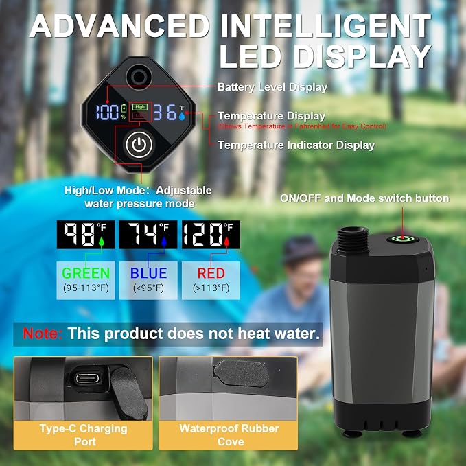 Portable Shower for Camping, Rechargeable Camping Shower Pump - Image 2