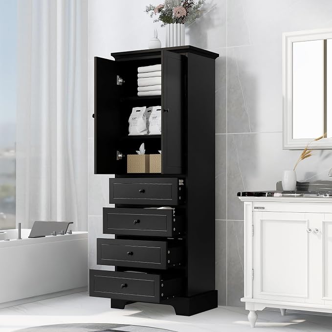 Merax Bathroom Cabinet with Doors and Drawers, Tall Storage Pantry - Image 4