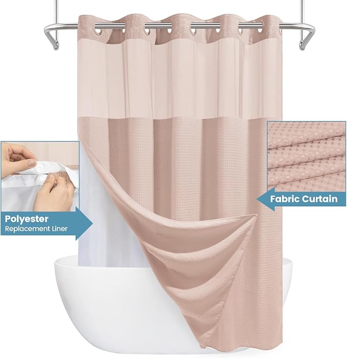 Blush Pink Long No Hook Shower Curtain - Image 4