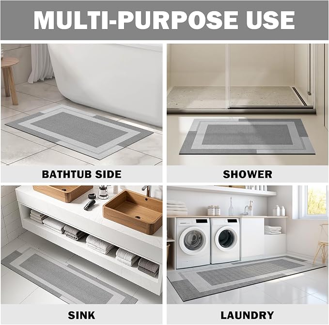 Extra Long Non Slip Bathroom Runner Bath Mat, Rubber Backing Ultra Thin Bath - Image 8