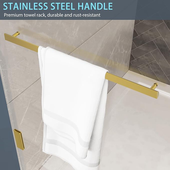 Bathtub Shower Door, 1/4" Clear Tempered Frameless Shower Glass Door, Tub - Image 3