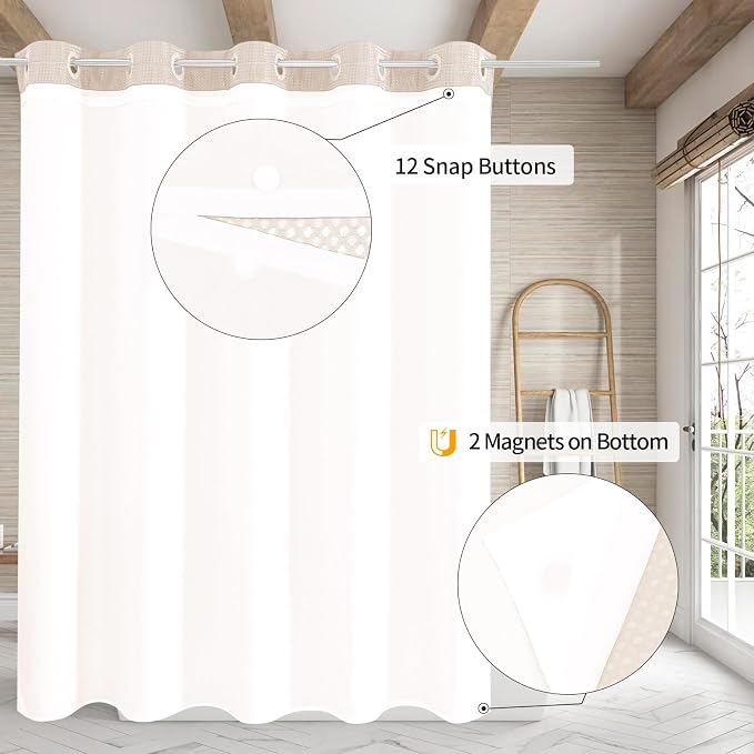 MitoVilla No Hooks Needed Pink Waffle Shower Curtain Liner Set, Modern Waffle - Image 2
