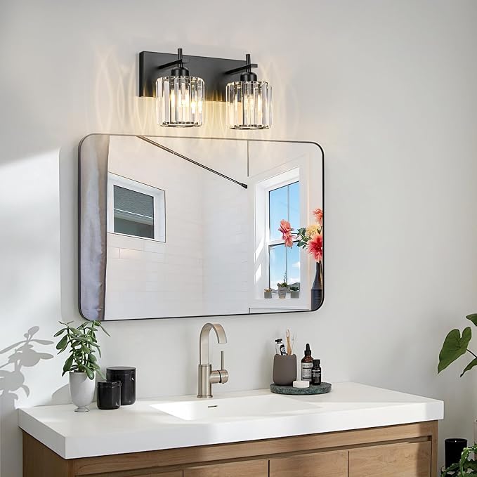 Black Crystal Bathroom Vanity Lights, Modern 2-Lights Bathroom Lighting - Image 6