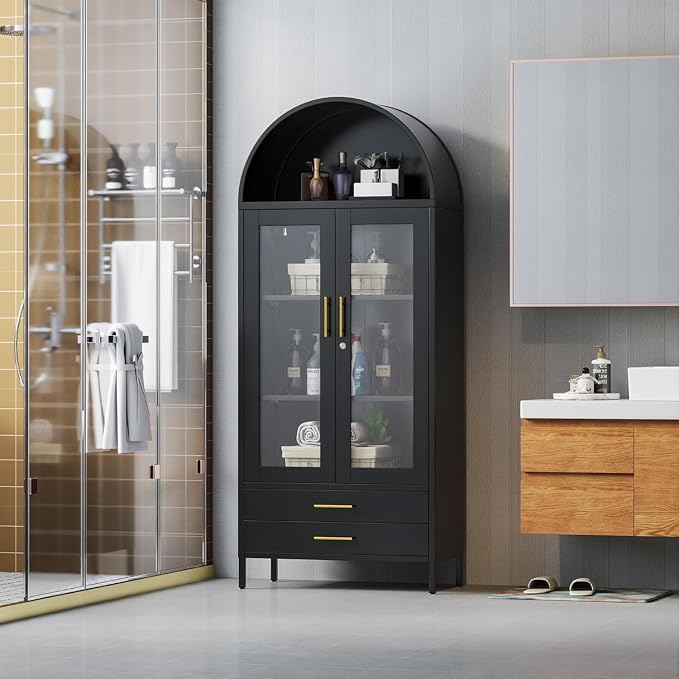 73''H Metal Arch Kitchen Pantry Cabinets, Arched Display Cabinet - Image 4