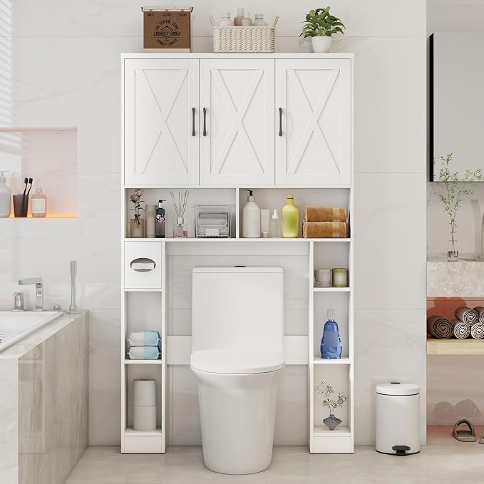 Over The Toilet Storage Cabinet, Farmhouse Toilet Cabinet Rack - Image 7