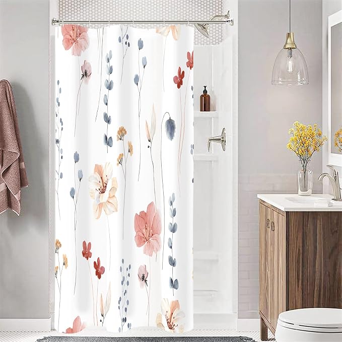 Gibelle Small Stall Shower Curtain 36 x 72, Narrow Half Watercolor Floral by Gibelle