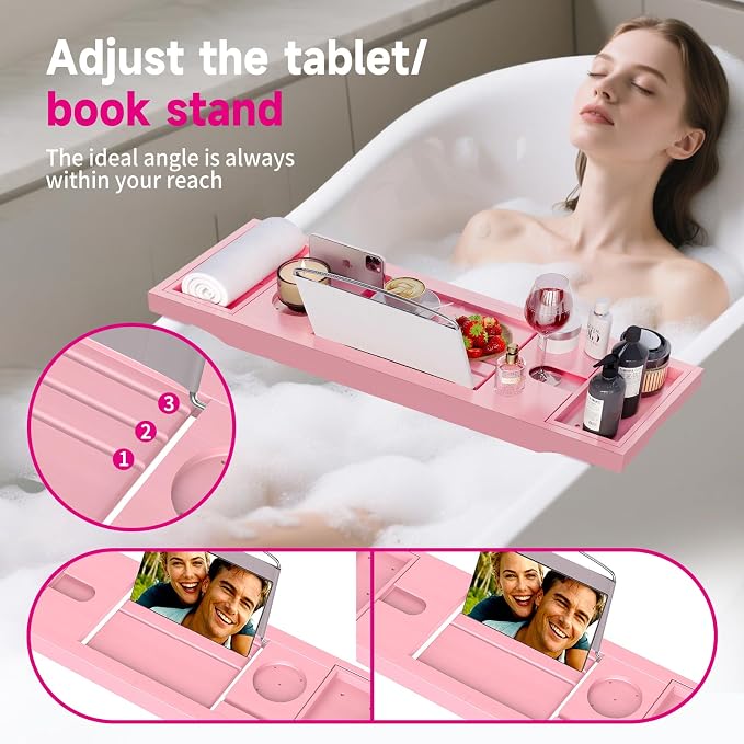 Foldable Bathtub Caddy Tray, Bamboo Bath Tub Tray Table - Image 7
