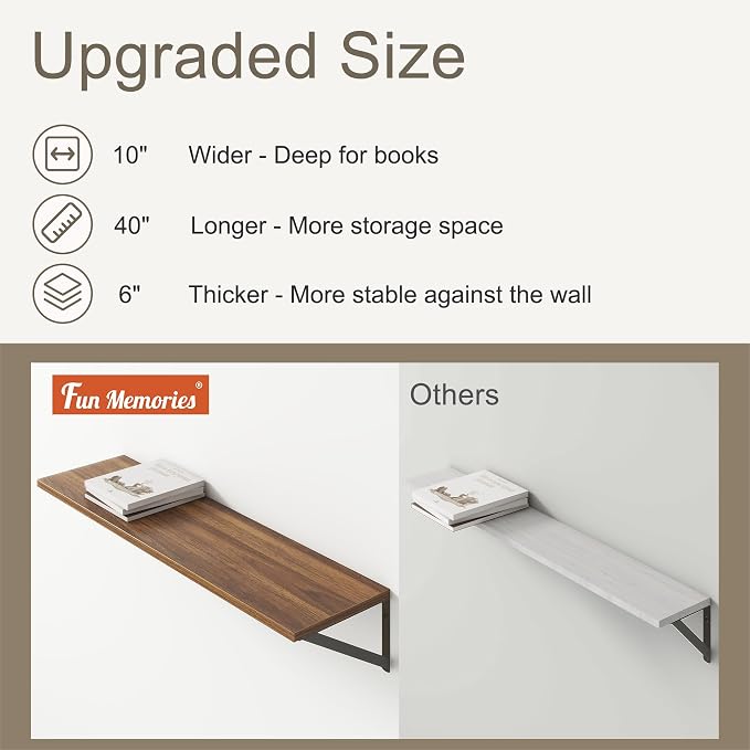 Fun Memories 40 Inch Floating Shelves, 10 Inch Deep Wall Shelf, 40 x 10 - Image 4