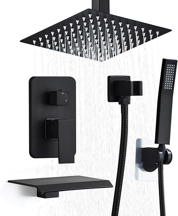 8 Inch Shower Faucet Set, Ceiling Mounted Rainfall Shower System by RTOBWEYE