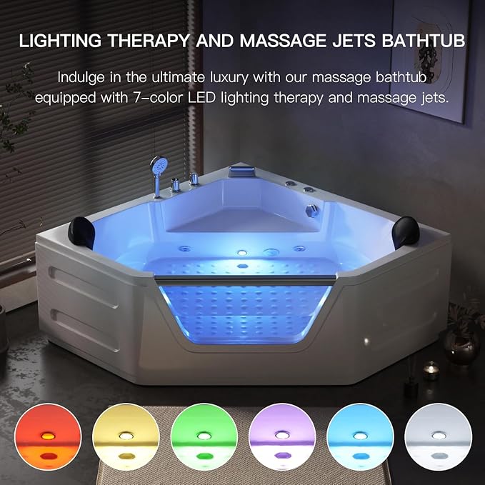 59'' x 59'' Corner Whirlpool Tub- Plastic Acrylic Bathtub - Image 5