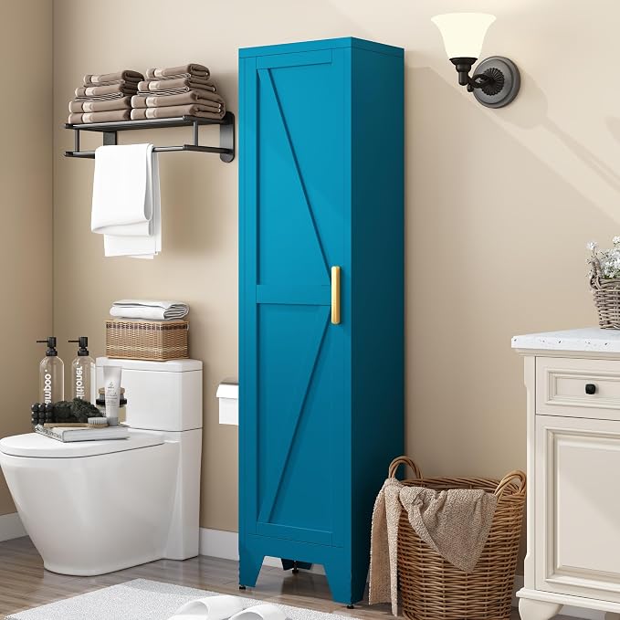 COFaR Tall Bathroom Cabinet, Metal Farmhouse Narrow Slim Storage Cabinet - Image 7