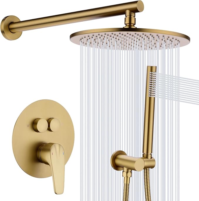 TRUSTMI Push Button Shower System, Brushed Brass Gold 10 Inch Rainfall Shower by TRUSTMI