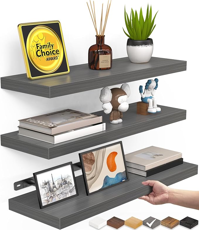 BAYKA Grey Floating Shelves for Wall, Wall Mounted Rustic Wood Shelves for by BAYKA