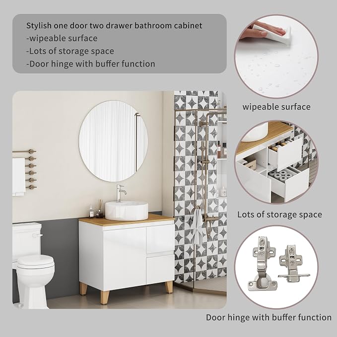 31.5-Inch Bathroom Vanity with Ceramic Sink Combo, Freestanding Bathroom - Image 6
