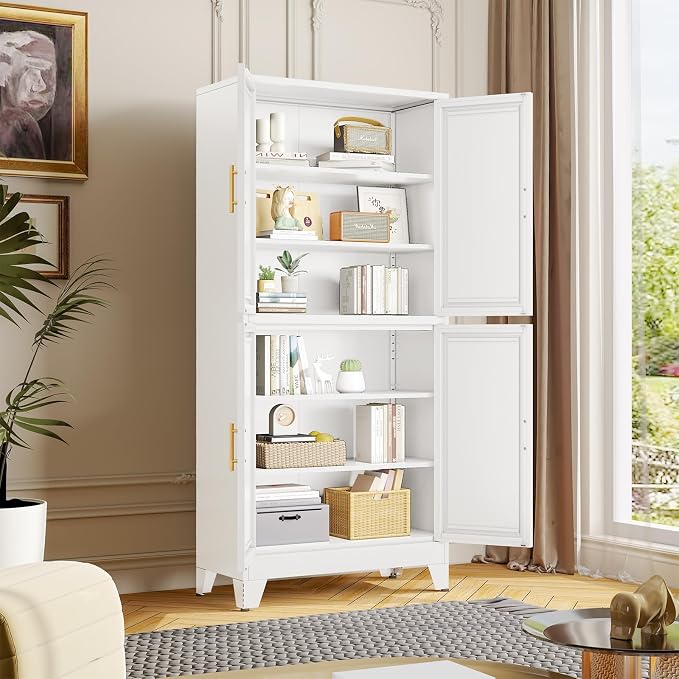 75" Tall Metal Kitchen Pantry Storage Cabinet, Freestanding Cupboard - Image 2