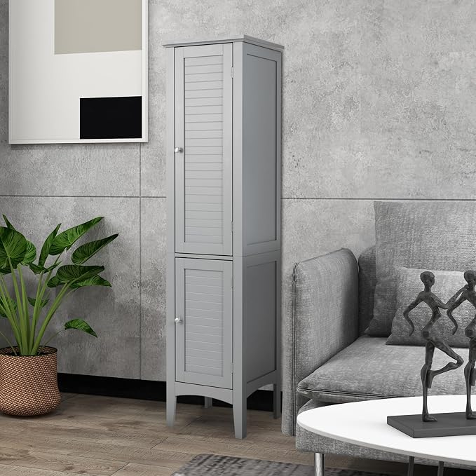 COSTWAY Tall Bathroom Storage Cabinet, 5-Tier Freestanding Linen Tower Cabinet - Image 8