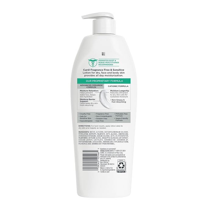 Curel Fragrance Free Lotion for Sensitive and Dry skin, Non-Greasy Hand and - Image 10