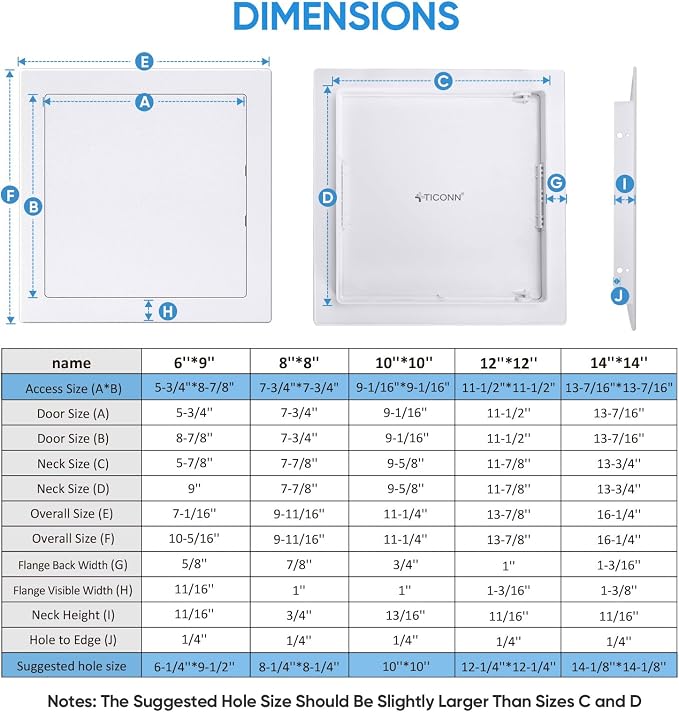 TICONN Access Panel for Drywall, 14 x 14 Inch ABS Plastic Wall Hole Cover - Image 5