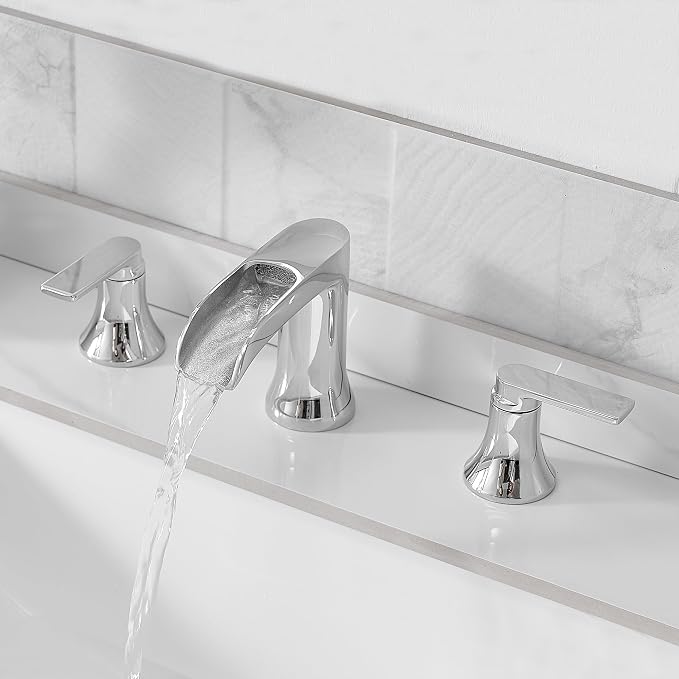 Chrome Deck Mount Tub Faucet 3 Hole, Brass Widespread Waterfall Bathtub Faucet - Image 9
