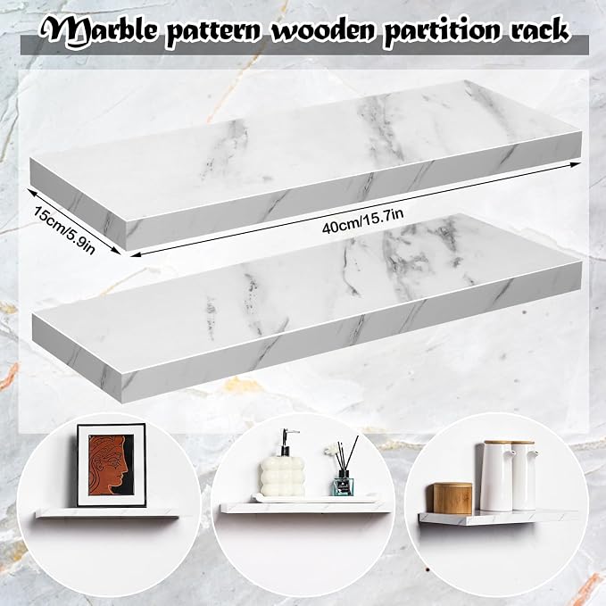 Pinkunn 3 Pcs Faux Marble Floating Shelves Modern Wooden Floating Shelf Wall - Image 3